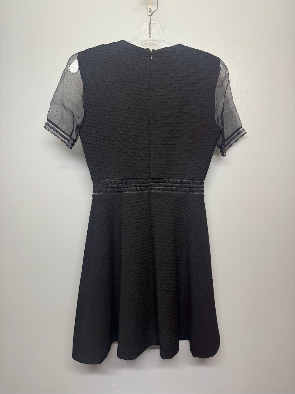 Sandro Silk Black Ribbed Textured Sheer Short Sleeves Cocktail Midi Dress - Picture 8 of 8